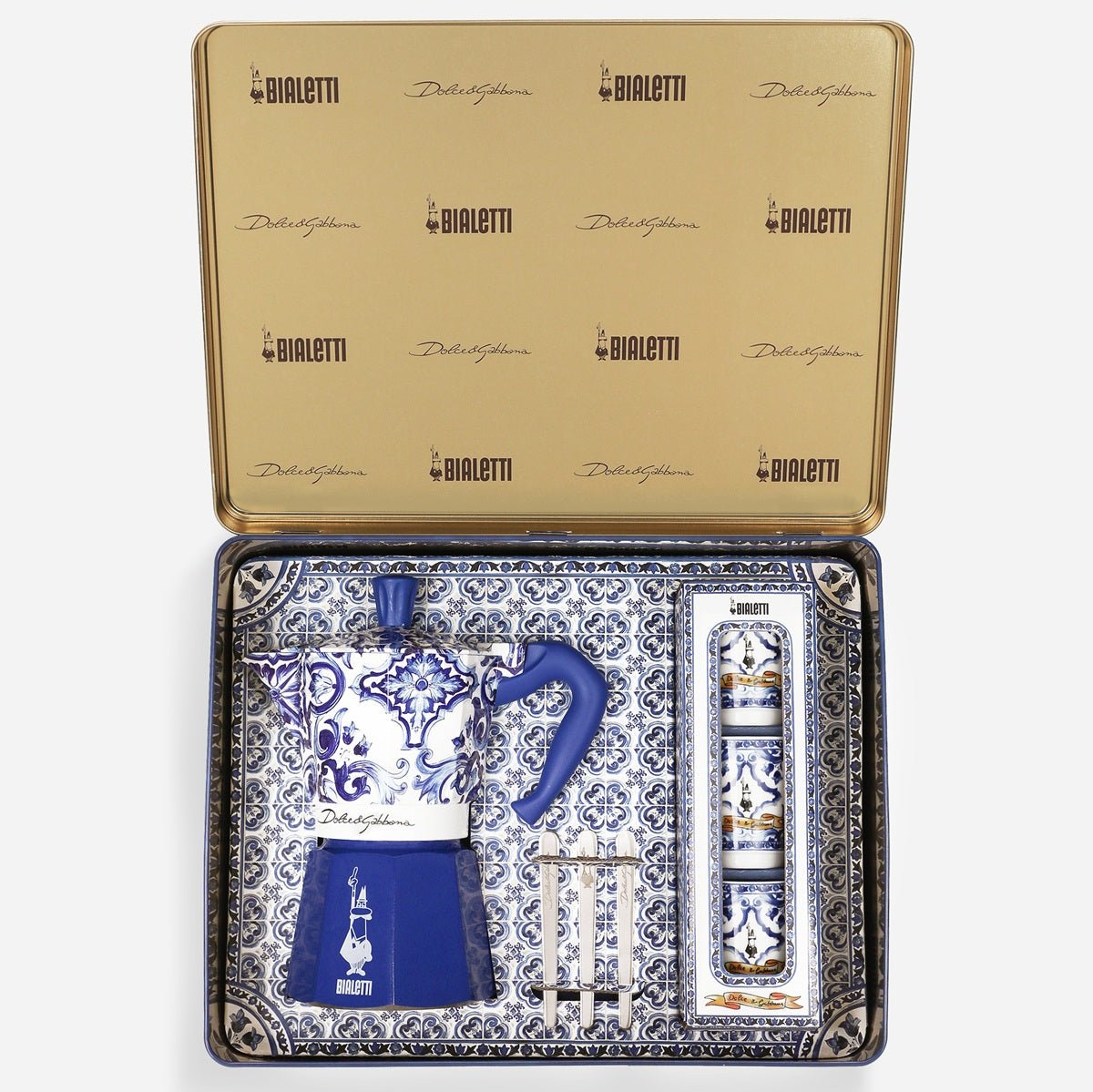 Dolce & Gabbana® Blue Mediterranean 6 - Cup Bialetti Moka and Stirrer Gift Set - Coffee Machine - CafePod