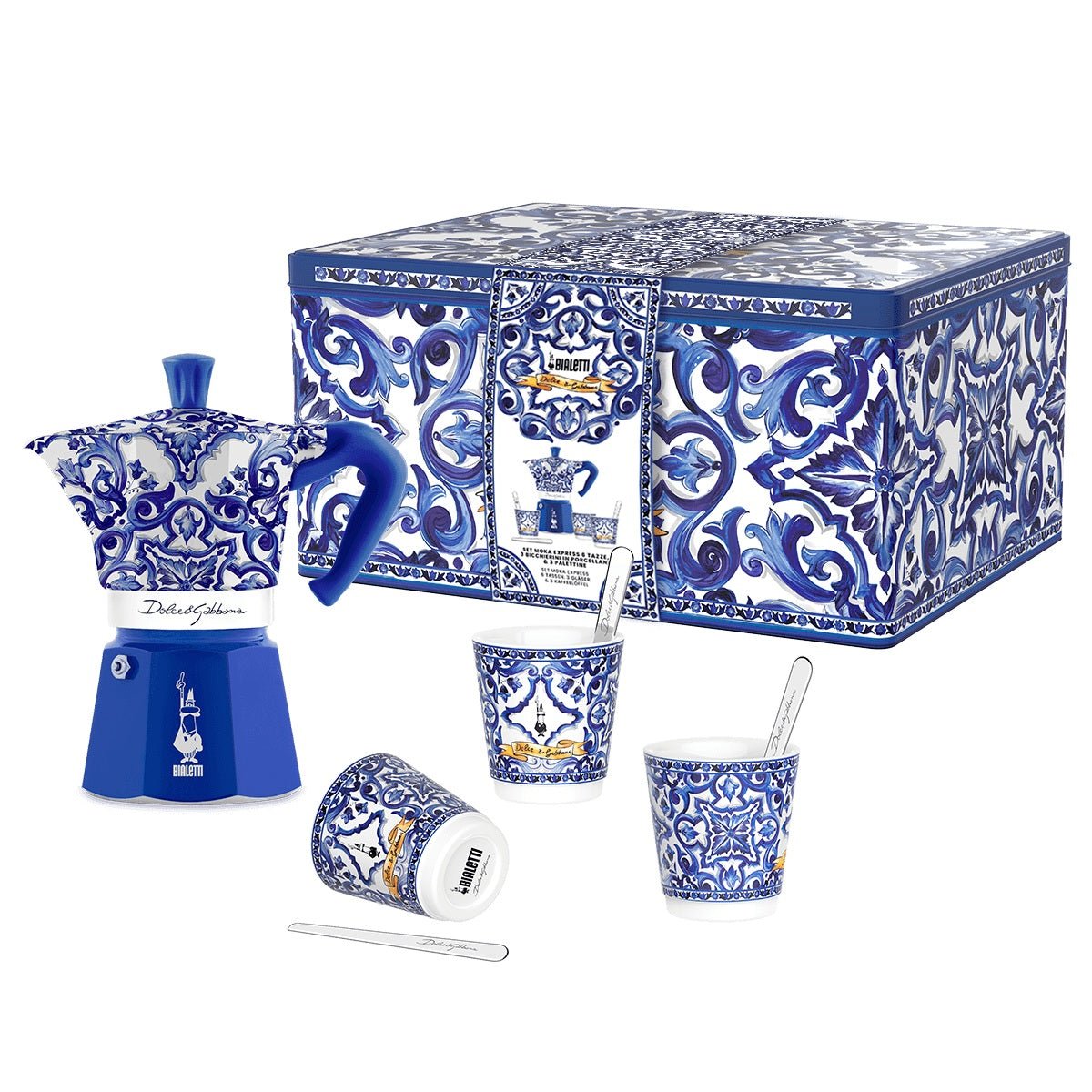 Dolce & Gabbana® Blue Mediterranean 6 - Cup Bialetti Moka and Stirrer Gift Set - Coffee Machine - CafePod