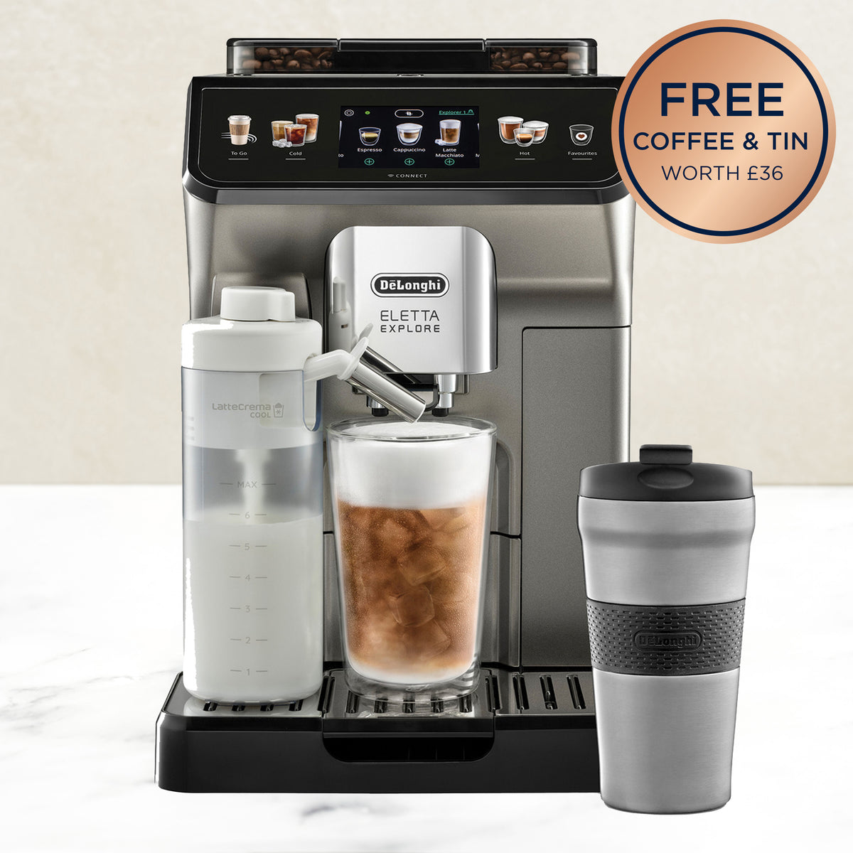 De&#39;Longhi Eletta Explore Hot &amp; Cold Bean to Cup Coffee Machine
